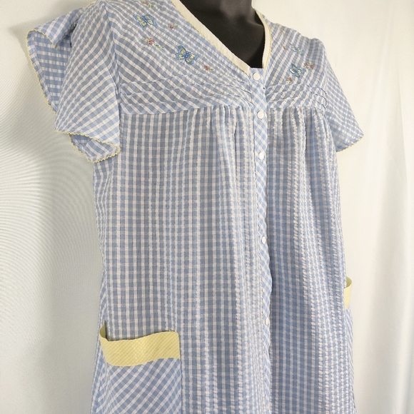 Secret Treasures Other - Vintage housecoat seersucker blue& white checker